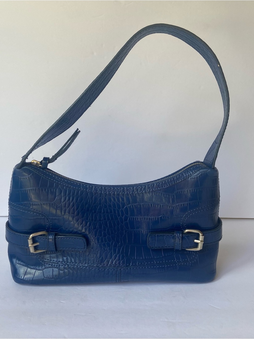 Axcess Classic Croc-Embossed Shoulder Bag in Navy